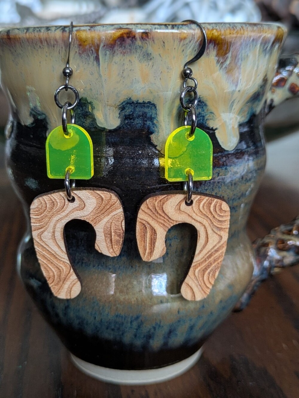 Acrylic And Wood Engraved Earrings